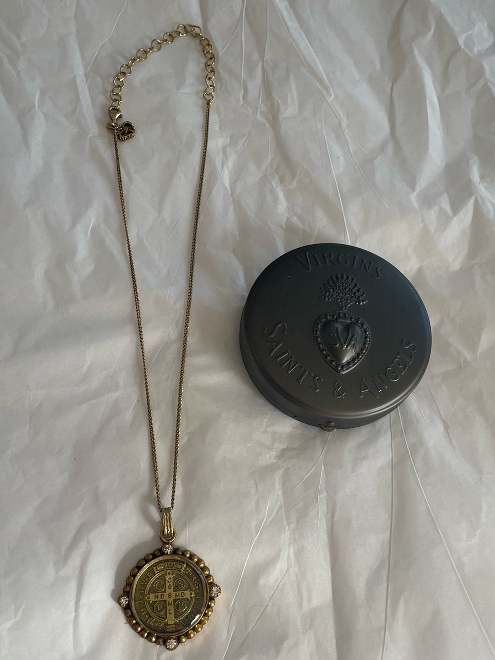 Virgins Saints and Angels San Benito Charm Necklace Gold